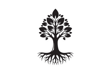 Tree with roots silhouette vector illustration, Set of Tree with roots silhouette vector 