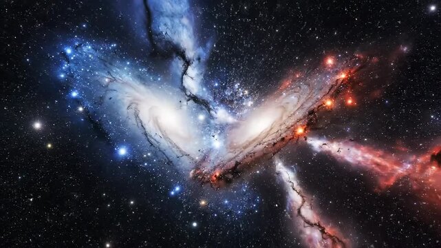 Stunning Cosmic Collision - Two Galaxies Merging in Space.