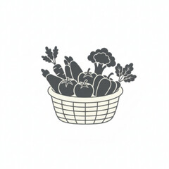 Fresh Produce Basket Icon with Carrots, Tomato, and Broccoli