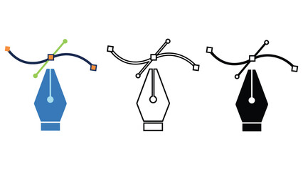 A graphic designer creates a pen nib icon in different colors and styles