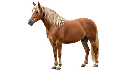 A majestic chestnut horse with a flowing blonde mane and tail