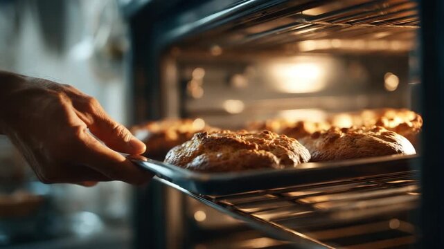 Golden-brown baked goods freshly removed from a preheated oven