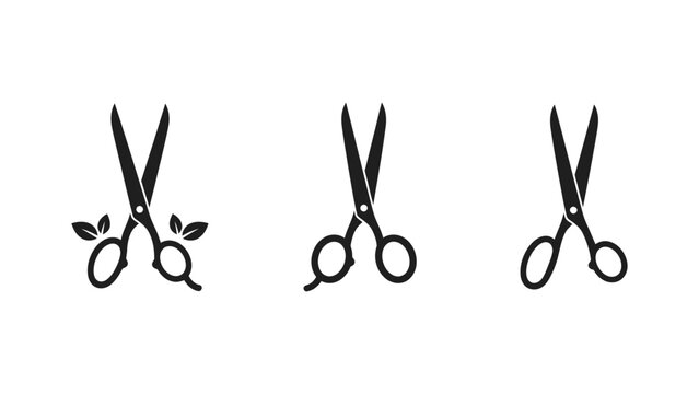 A set of black scissors icons on a white background