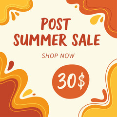 Creative summer sale banner in trendy bright colors with tropical leaves and discount text. Season promotion illustration.