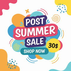 Creative summer sale banner in trendy bright colors with tropical leaves and discount text. Season promotion illustration.