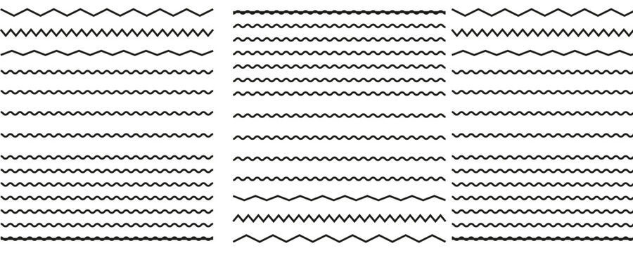 Set of wavy - curvy and zigzag - criss cross horizontal lines