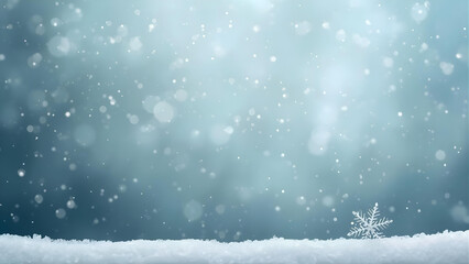 Snowflake falls on snowy ground