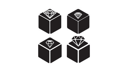 A graphic illustration of four black cubes with diamond shapes