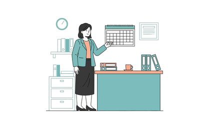 Businesswoman planning work on calendar in office, time management concept