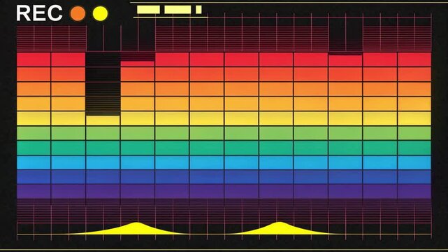 Sound Meter VU Levels Changing Over Time with Rainbow Color Spectrum