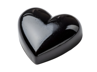 Black Heart Shaped Object in Glossy Finish on White Background for Valentines Day Decoration