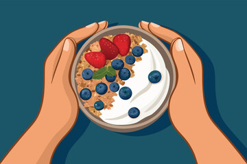 Top Down Hands Holding Granola Bowl Illust