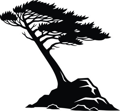 Windblown tree silhouette Vector