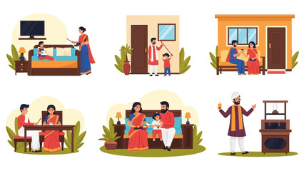 Illustrations of People in Various Home Scenes.