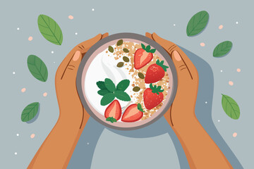 Top Down Hands Holding Greek Yogurt Bowl