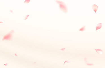Falling pink cherry blossom petals on soft gradient background with copy space
