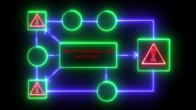 Alert: Phishing link detected warning. Cybersecurity defense and system protection from hackers, secure digital systems, cyberattack prevention. Digital security and risk control.