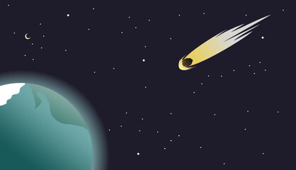 Naklejka premium Illustration of comet and earth with space view