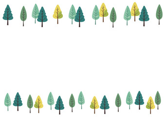 木のボーダーパターン　樹木の手描き風イラスト　北欧風