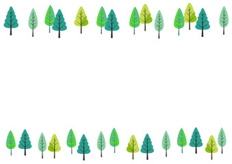 木のボーダーパターン　樹木の手描き風イラスト　北欧風