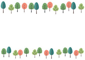 木のボーダーパターン　樹木の手描き風イラスト　北欧風