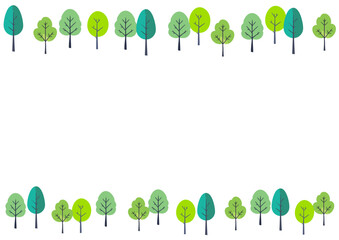 木のボーダーパターン　樹木の手描き風イラスト　北欧風