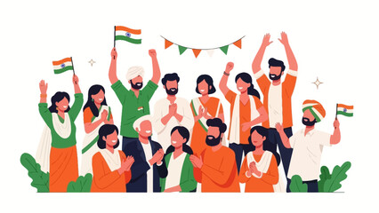 Fototapeta premium Group of People Celebrating Indian Independence Day.