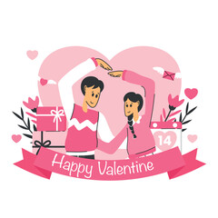 A festive flat design illustration celebrating Valentine's Day, symbolizing their happiness and love. creative love and lifestyle activity theme, flat vector illustration with solid colors