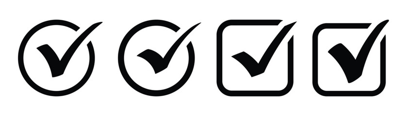 Tick mark icon. Check box icon with correct sign. Approval symbol. Checkmark icon with white background for validation, approval tags, and certified interface design
