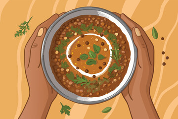 Top Down Hands Holding Lentil Soup Bowl