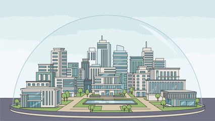 Cityscape Under Dome: Protection, Future, and Isolation Concept © Mucher