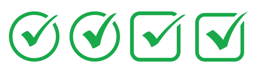 Check tick mark icon set. Green check mark vector symbol icon. Vector symbols of green checkmark isolated on white background.