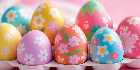 Colorful Easter eggs with bright patterns for holiday designs, banners and seasonal promotions