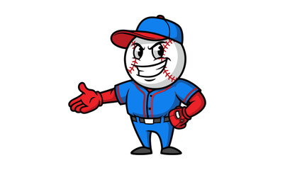Naklejka premium Cartoon Baseball Character Mascot with Blue Uniform, Cap, and Mitt