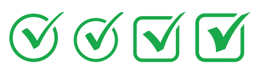 Hand drawing green tick mark icon on white background. Digital hand drawing check mark vector set. Vector illustration. EPS 10