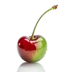 Fresh cherry with green stem and red skin