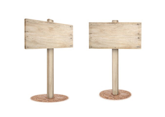 Wooden sign on ground isolated