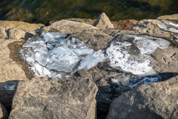 Melting Ice on Rocky Shoreline