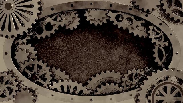 Steampunk Gears and Cogs Animation in Sepia Vintage Style