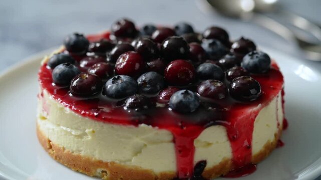 Blueberry Cheesecake Macro with Glossy Berry Compote
