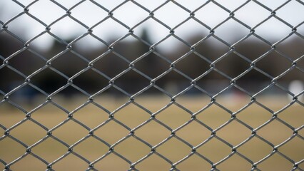 Fototapeta premium Close-up view of a chain-link fence with blurred background.