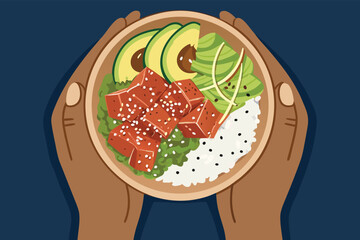 Top Down Hands Holding Spicy Tuna Poke Ill