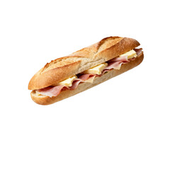 [Transparent Background PNG]Fresh ham and cheese baguette sandwich for a quick meal