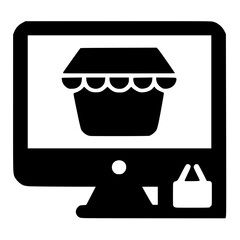 solid glyph icon depicting online shopping or an e-commerce platform