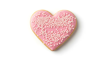 Fototapeta premium Pink heart-shaped cookie with white sprinkles