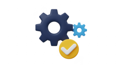 3D gear with checkmark gears settings isolated on a transparent background