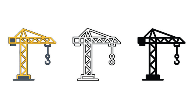 A set of crane icons in different colors and line styles