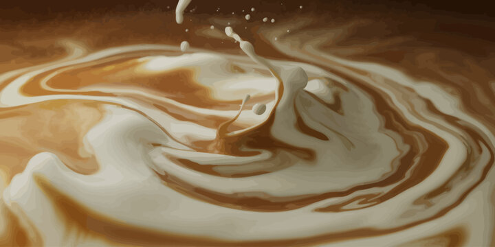 Swirling Coffee and Milk Art in Cup CloseUp