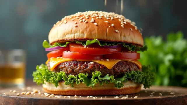 Plant-based burger patty with fresh ingredients, vegan protein, sustainable food, meat alternative, healthy choice, eco-friendly diet, cruelty-free meal, modern nutrition, green lifestyle