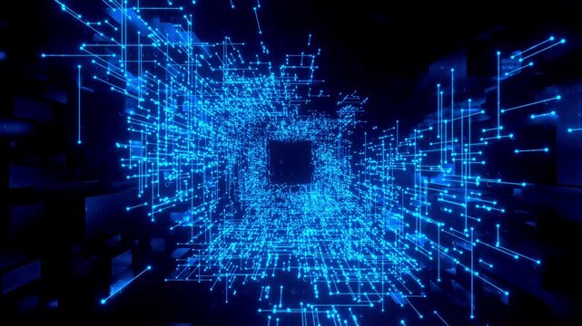 Abstract Blue Digital Cyber Network Tunnel Loop